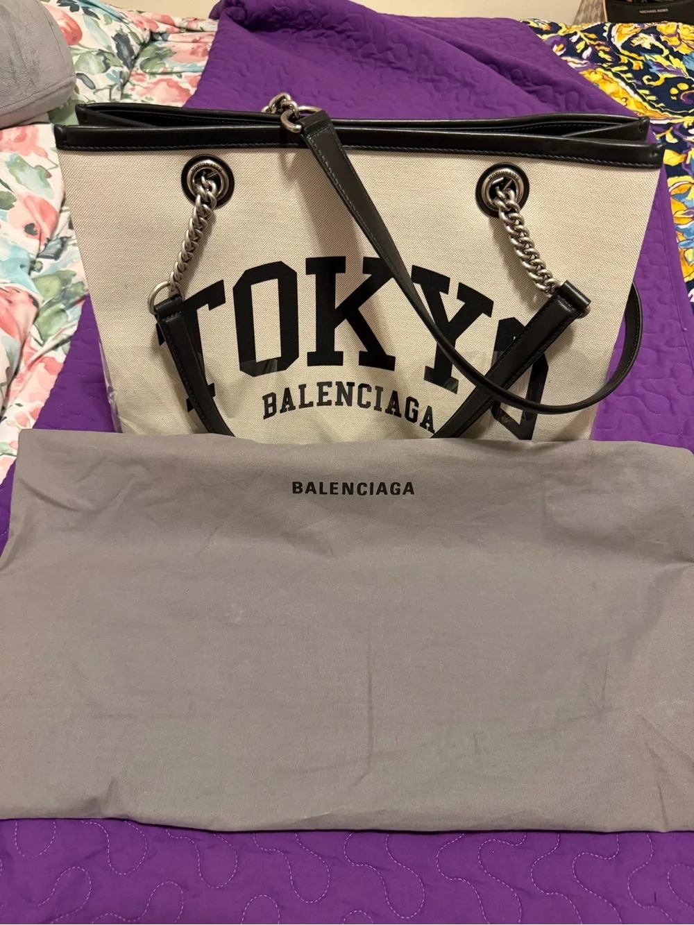 Balenciaga Tokyo Canvas Tote in Beige and Black